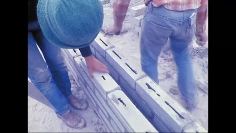 Bricklayers Construct Australian Building, 1970s Stock Footage 339864809
