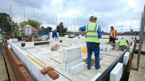 Bricklayers on Construction site (time-lapse). 스톡 동영상 12263965