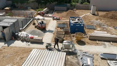 Bricklayers Working at New Building Site Stock Footage 131560364