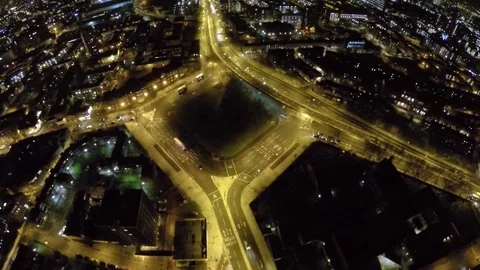 Bricklayes Arms roundabout night view from the air Stock Footage 73580565