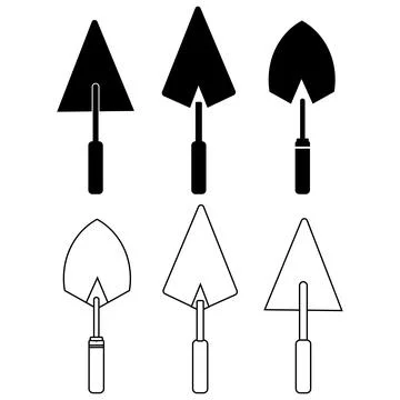 Bricklaying trowel tools icon set featuring dual style line art and solid b.. 库存插图