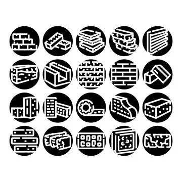 Bricks and masonry construction material glyph icons Stock Illustration
