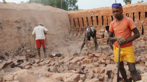 Bricks being made at an indian brickfield Stock Footage 38870479