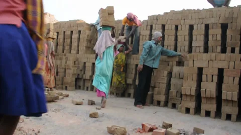 Bricks being made at an indian brickfield Stock Footage 38870600