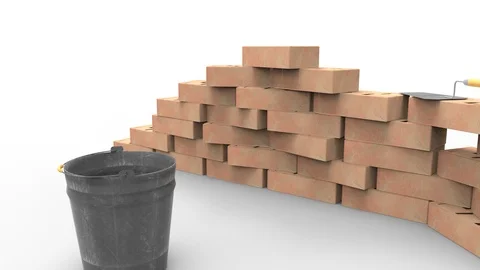 Bricks bucket and trowel. Stock Footage 91112780