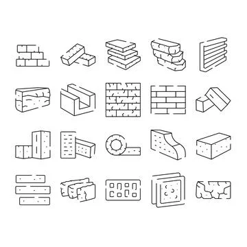 Bricks building materials and masonry line icons collection Stock Illustration