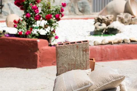 Bricks, cement, sand and construction materials Stock Photos