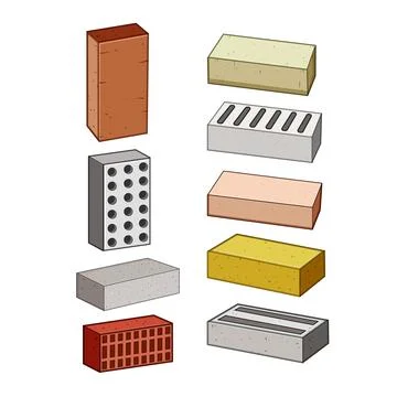Bricks collection showing different types and materials Stockillustratie