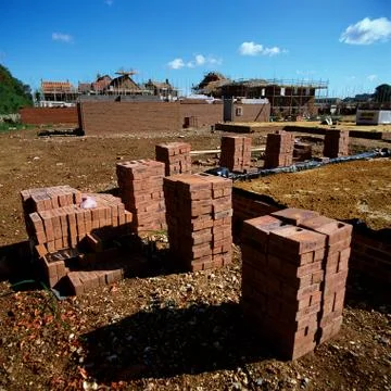 Bricks on construction site Stock Photos