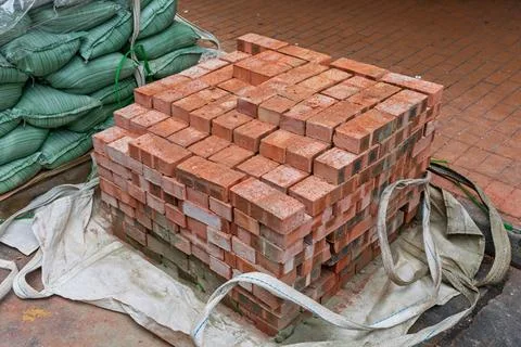 Bricks Delivery New Bricks Material Delivery at Construction Site Copyrigh... Stock Photos