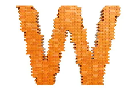 Bricks font, letter W from building bricks. 3D rendering Illustrazione stock