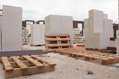 Bricks on a house under construction. 写真素材
