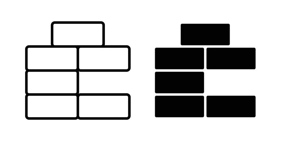 Bricks icon linear versions pack on white background Stock Illustration