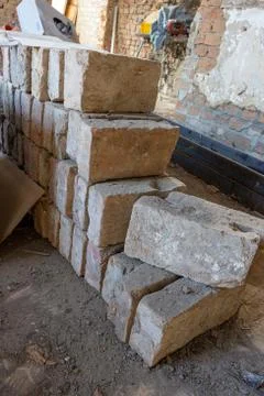 Bricks lying stacked on a building site Fotos de archivo