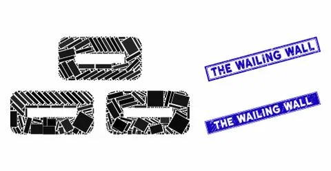 Bricks Mosaic and Scratched Rectangle The Wailing Wall Seals Stock Illustration