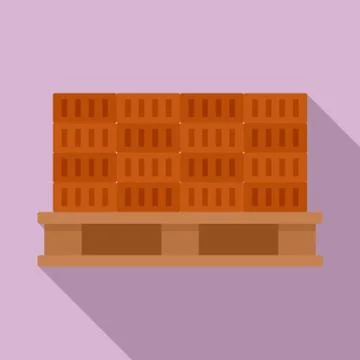 Bricks on pallet icon, flat style Stock Illustration