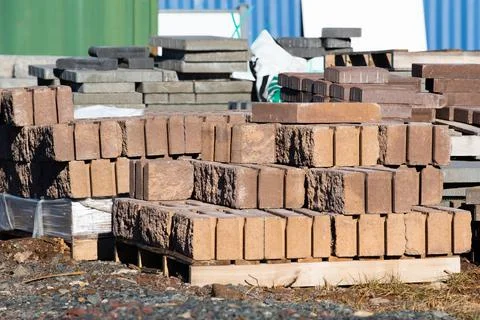 Bricks on pallets building brickwork material Stock Photos