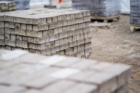 Bricks for sidewalk sweeping Stock Photos