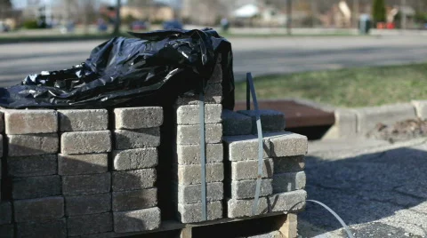 Bricks stacked up at construction area Stock Footage 714064