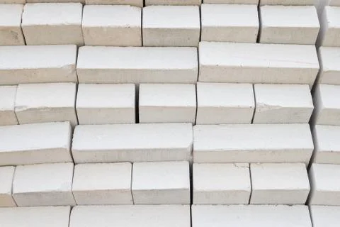 Bricks stacked in a warehouse building base Foto stock