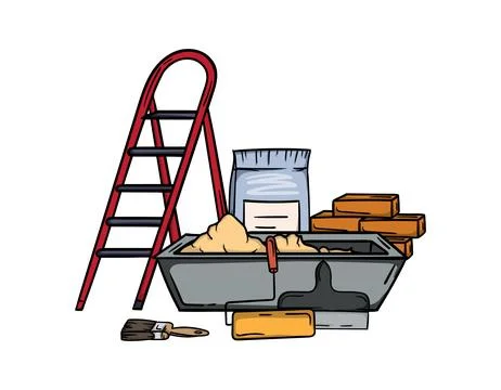 Bricks, stairs and building materials Ilustración de archivo