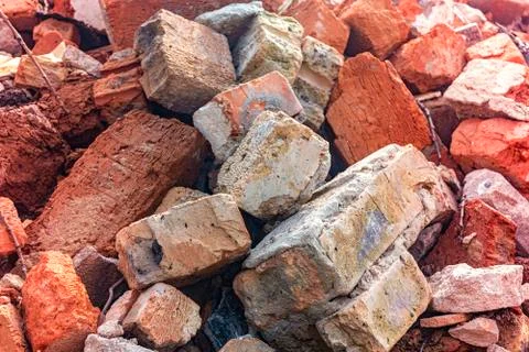 Bricks stones mortar construction garbage close up Stock-Fotos