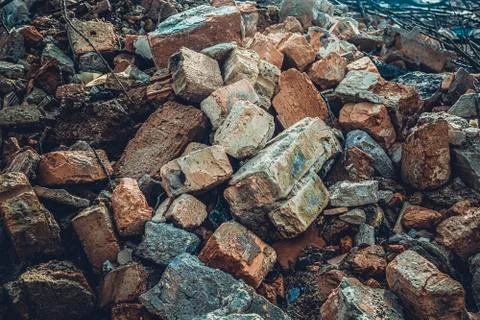 Bricks stones mortar construction garbage close up Stock Photos