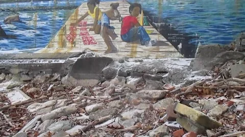 Bricks tilt up to mural art work Stock Footage 45591022