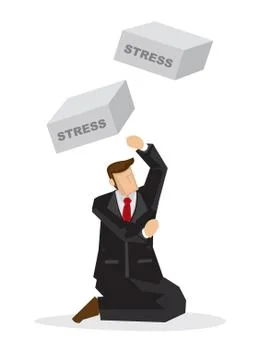 Bricks with a title stress falling down on injured businessman. Concept of mi Stock Illustration