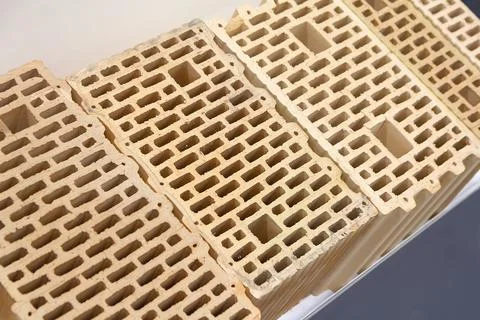 Bricks on the window of a construction store close-up 写真素材