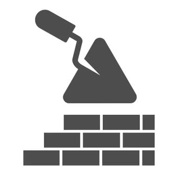 Brickwork and trowel solid icon. Spatula tool and building brick wall symbol Stockillustratie
