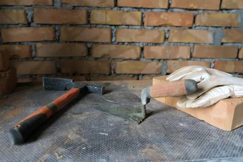 Brickwork of brick, folded in a certain way and fixed with mortar. industrial Stock Photos