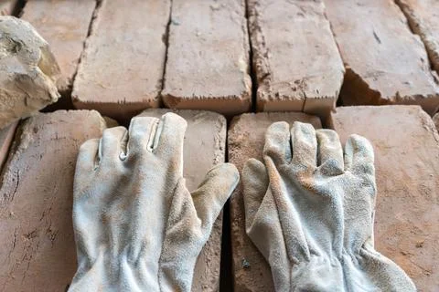 Brickwork of brick, folded in a certain way and fixed with mortar. industrial Stock Photos