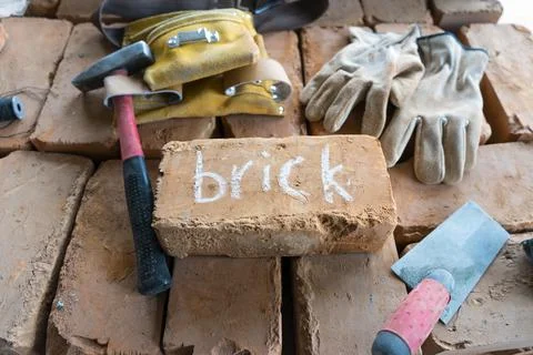 Brickwork of brick, folded in a certain way and fixed with mortar. industrial Stock Photos
