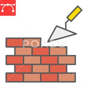 Masonry line icons and signs bricklaying Vector Image