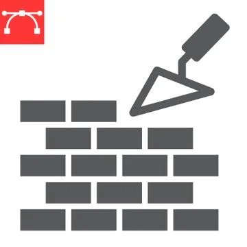 Brickwork glyph icon, construction and trowel, build brick wall sign vector Stock Illustration
