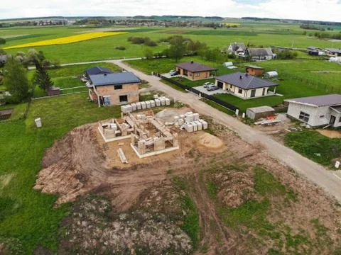 Brickwork in progress at the construction site Stock Photos