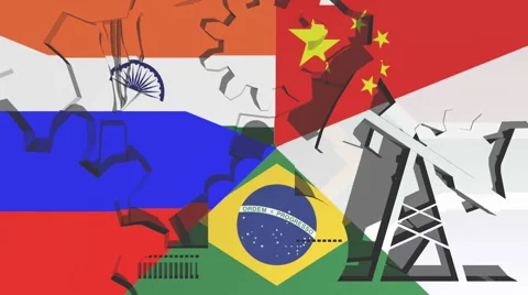 BRICS - association of five major emerging national economies members flags Stock Footage 53574830