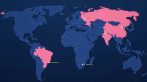 BRICS Countries Highlighted on Corporate Map Stock Footage 341360823