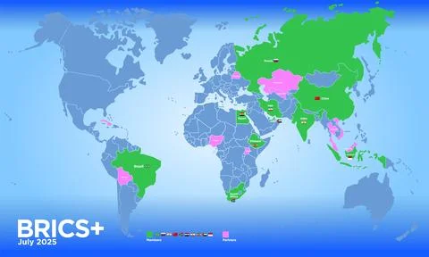 BRICS countries map July 2025, vector illustration Illustrazione stock