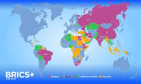 BRICS countries map in the june 2024, illustration Illustrazione stock