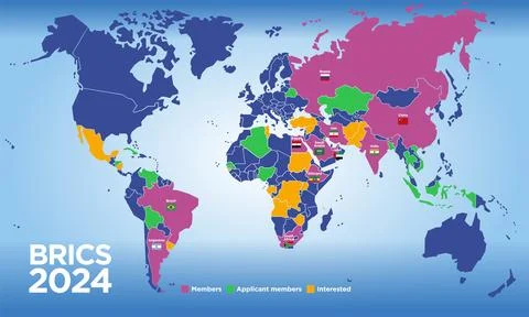 BRICS countries map in the year 2024 with new members Illustrazione stock