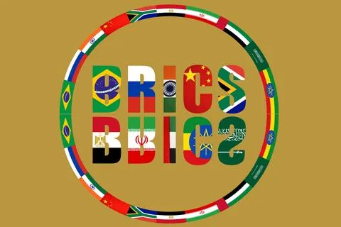 BRICS countries. National flags, icons set.  images of flags of Brazil, Russi Stock Illustration