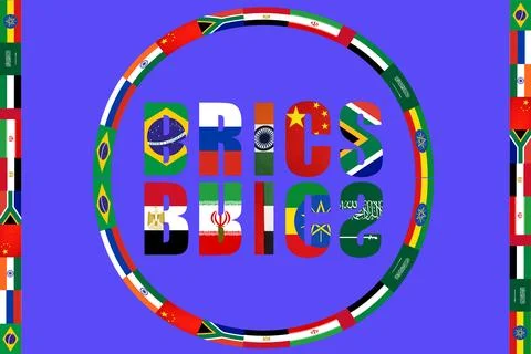 BRICS countries. National flags, icons set. images of flags of Brazil, Russia Stock Illustration