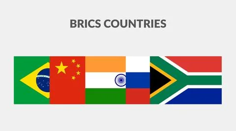 BRICS Countries Rectangle flag icon collection. Stock Illustration