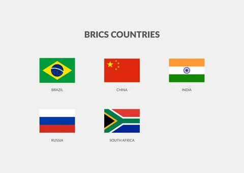 BRICS Countries Rectangle flag icon collection. Illustrazione stock