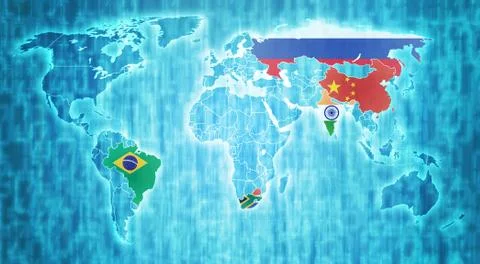 BRICS countries on world map Illustrazione stock
