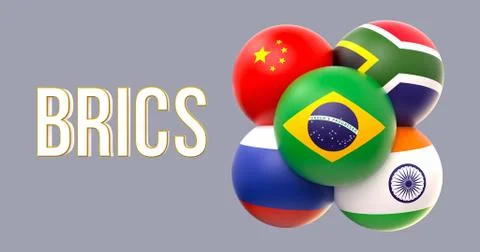 BRICS spherical flags, cluster form, Brazil leading Stock Illustration