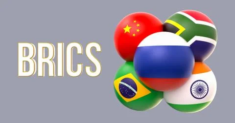BRICS spherical flags, cluster form, Russia leading Stock Illustration
