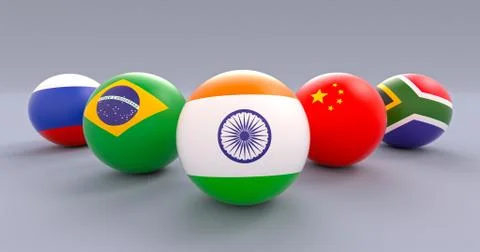 BRICS spherical flags, wedge form, India leading Stock Illustration